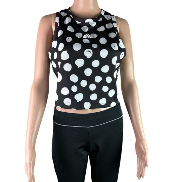 Adidas Back & White Polka Dotted & Gold Animal Print Cropped Tank Top - Picture 2 of 6